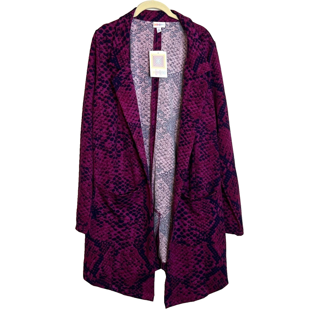 Lularoe Gwen Relaxed Blazer Open Front Patch Pocket Notch Collar Pink Purple XL